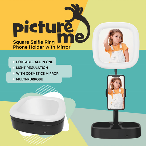 PICTURE ME SQUARE SELFIE RING PHONE HOLDER WITH MIRROR